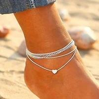 anklet foot simple double chain heart female jewelry leg anklet on foot beach love multi layer anklet