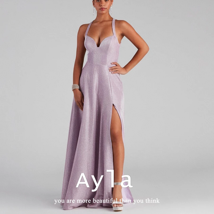 

Advanced Straps Violet Evening Dress Glitter Santi Tull Sweep Train Prom Gowns French Backless Formal Gowns Vestidos De Novia