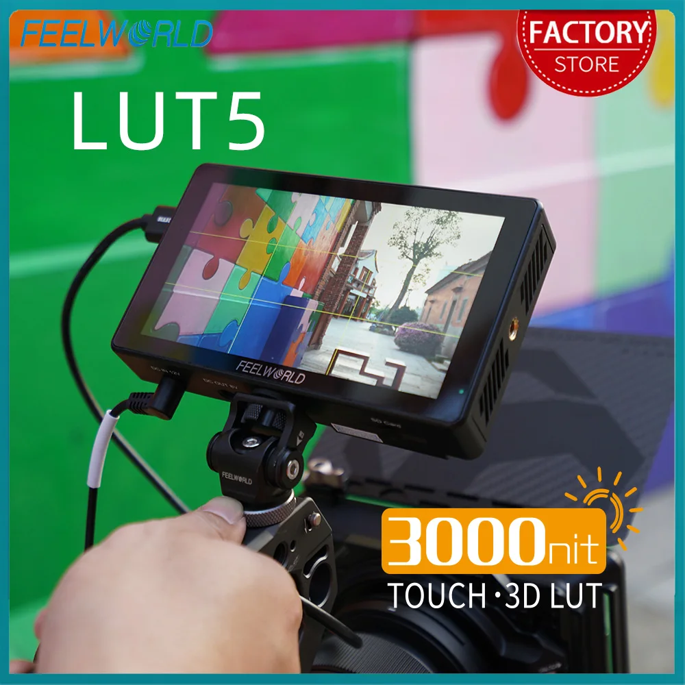 Фото FEELWORLD LUT5 5,5-дюймовый сенсорный монитор для DSLR-камер с яркостью 3000 нит, IPS, 1920x1080, вход/выход HDMI 4K, выход DC №1