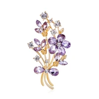 tulx purple rhinestone flower leaf brooches for women banquet accessories brooch pins corsage party badge jewelry