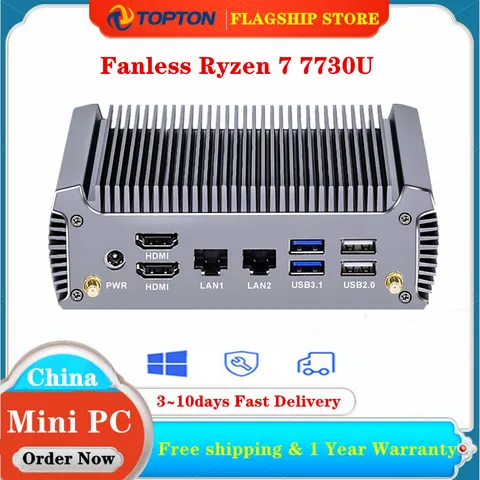 Мини-маршрутизатор Topton FU02, игровой компьютер без вентилятора, AMD Ryzen 7 7730U, 8 ядер, 16 потоков, 2 LAN, Windows 11, 2x4K, WiFi6