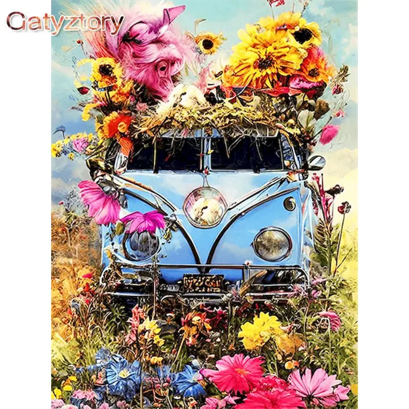 

GATYZTORY Diy Pictures By Numbers Kits For Adults Flower Bus Scenery Acrylic Paints Coloring Drawing By Numbers Personalized Gif