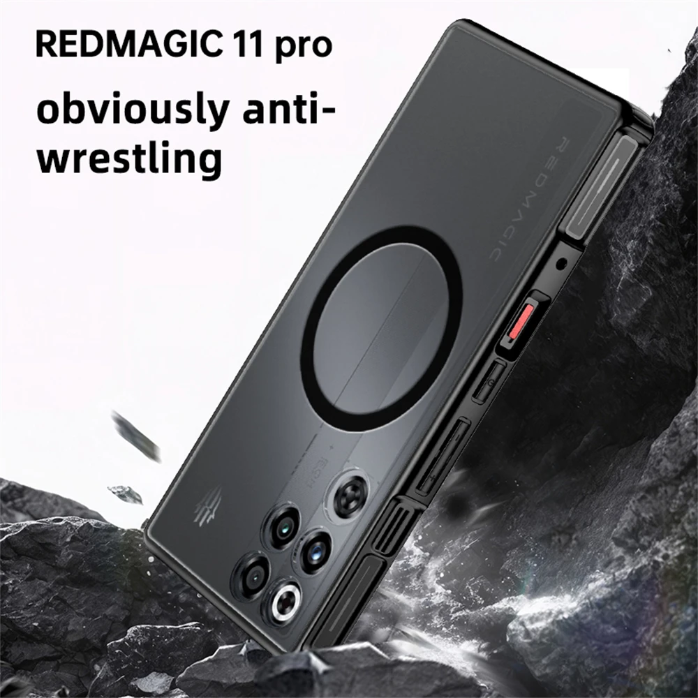 Фото Чехол для ZTE Nubia RedMagic 11 Pro Plus, прозрачный, ударопрочный, матовый, с TPU-рамкой, магнитный, с жесткой пластиковой задней панелью №3