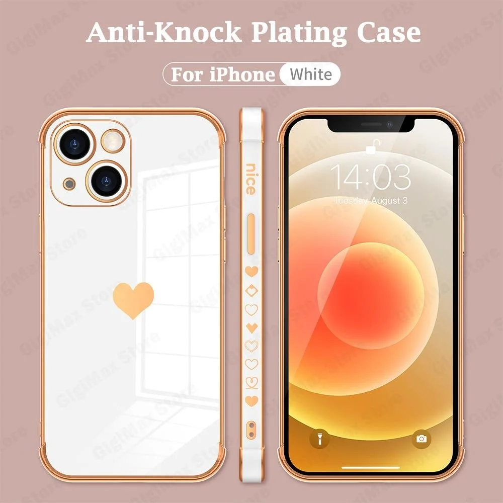 

Чехол-накладка с гальваническим покрытием Love Heart для iPhone 13 12 11 Pro Max Mini XR XS Max X 7 8 Plus SE