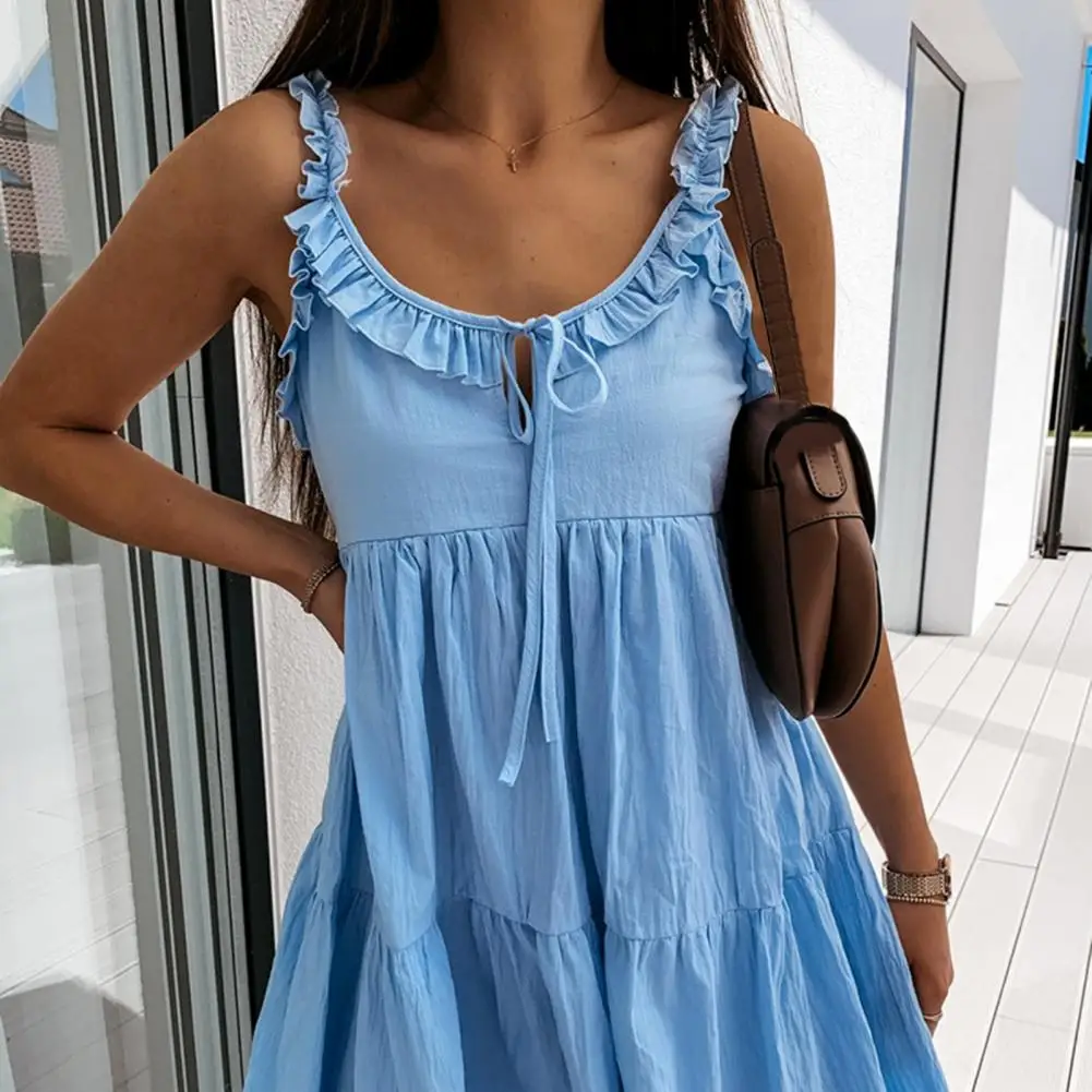 

Summer Women Dress Casual Beach Dress Lace Up Ladies Lace Up Ruffle Dress Loose