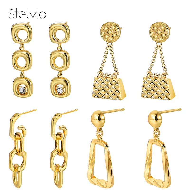 

S925 Silver Gold Plated Geometric Drop Earrings For Women New In Light Luxury High-Grade Vintage Jewelry Love Shape Earwear