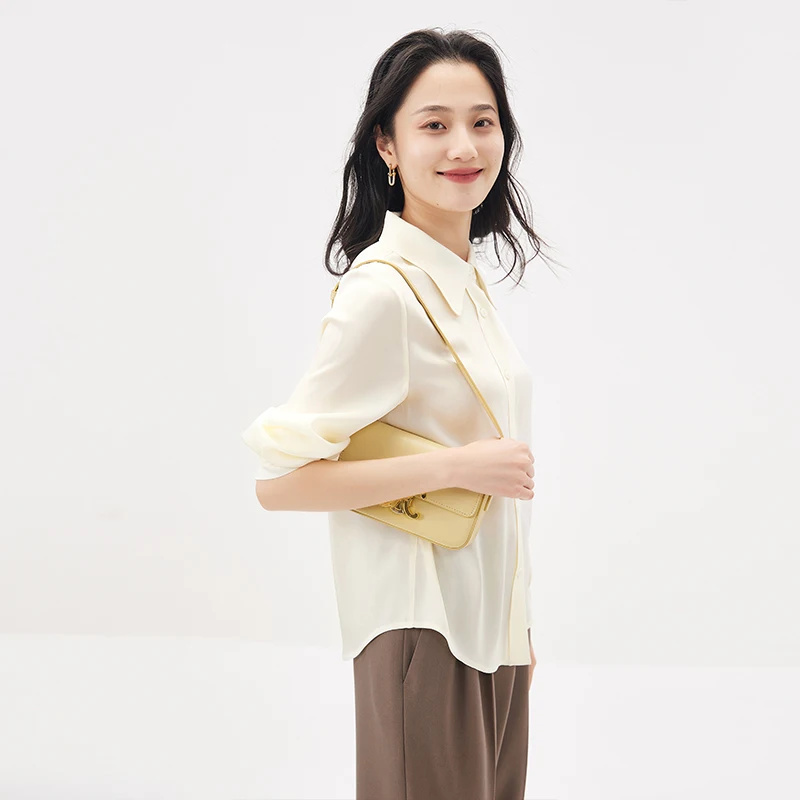 

New 2023 Spring Women Shirt Blusa Feminina Single Breasted Blusas Mujer De Moda Verano Elegantes Blouse Women 90% natural silk