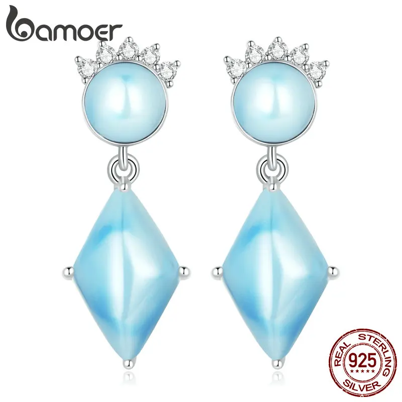 

Женские серьги-подвески Bamoer из стерлингового серебра 925 пробы с круглыми бусинами, ювелирные украшения в винтажном стиле, пряжки для ушей, п...