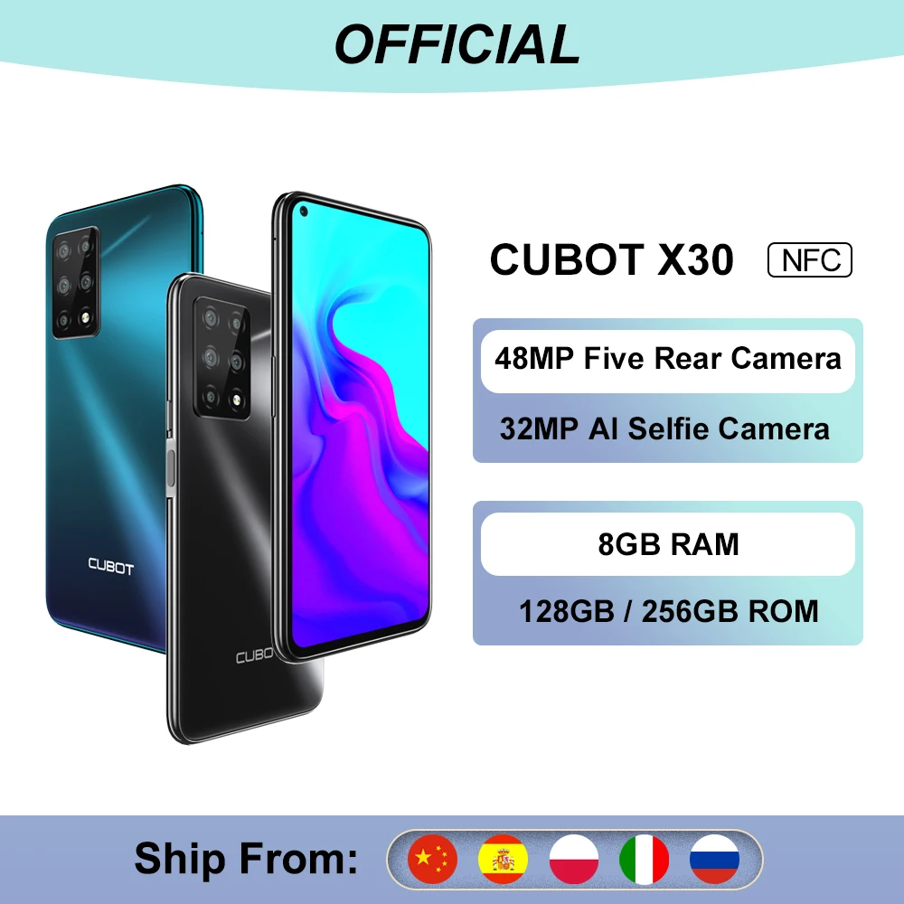 Cubot X30 8GB Smartphone 48MP Five Camera 32MP Selfie NFC 256GB 6.4 FHD+ Fullview Display Android 10 Global Version Helio P60