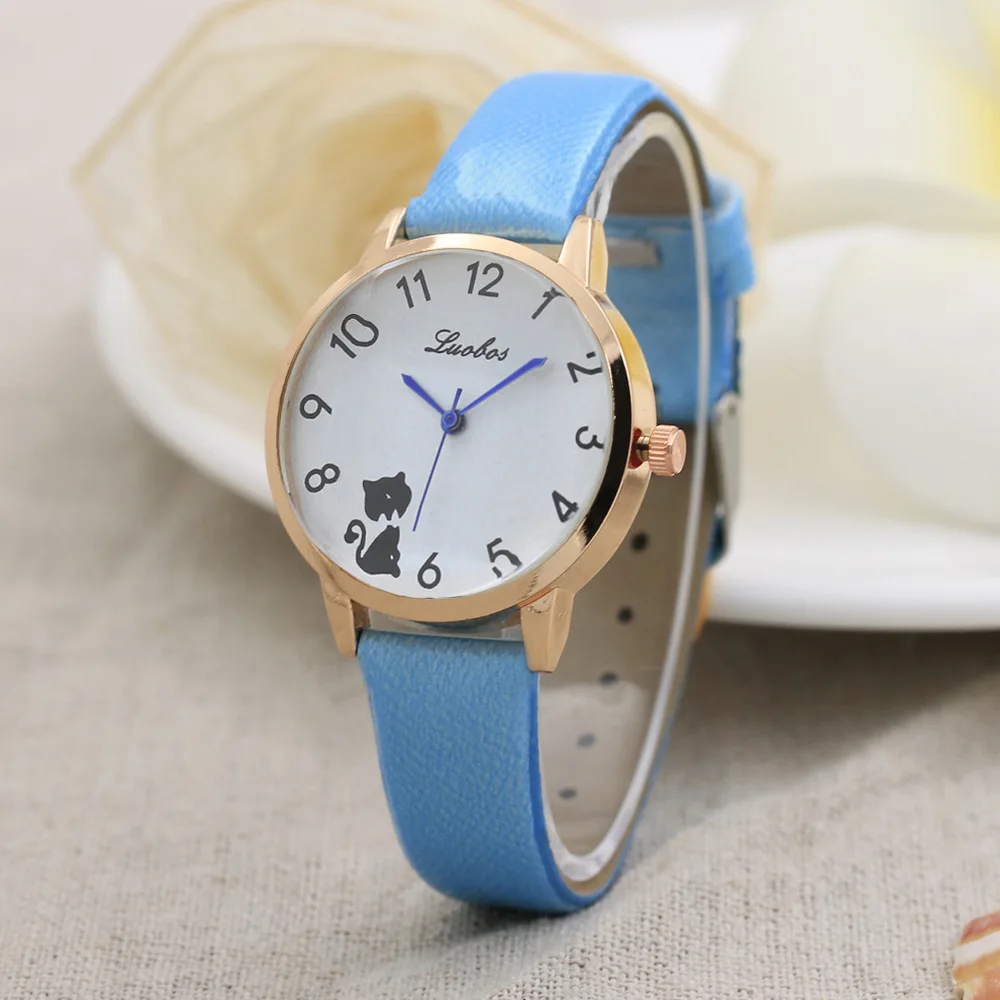 

Creative LBS Diamond Convex Glass Strap Watch Ladies Cute Cat Quartz Watch Ladies Watch