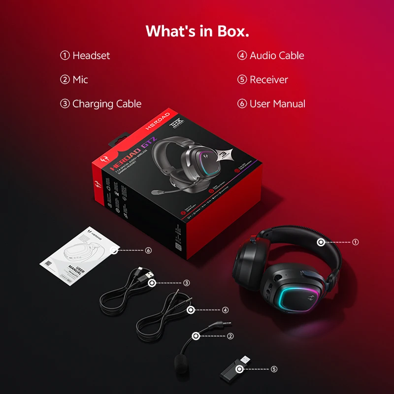 Беспроводная игровая гарнитура QCY Heroad GT2 с пространственным звуком THX+7.1.4, три режима подключения, RGB-подсветка, 3 микрофона с ENC, полноразмерные наушники для ПКPS5, для геймеров (art.: 3920db650ff74) - 3920db650ff74