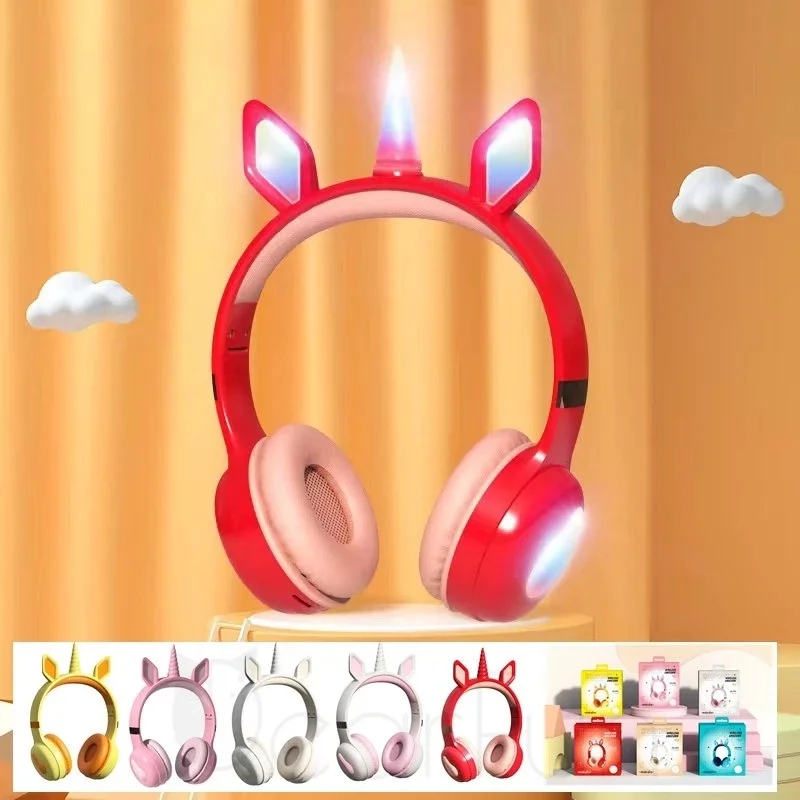 

KE-02 Cute Unicorn kids Adults Headphone Wireless Bluetooth Headset with Microphone for Gaming Stereo Sound LED Light Girl Gift