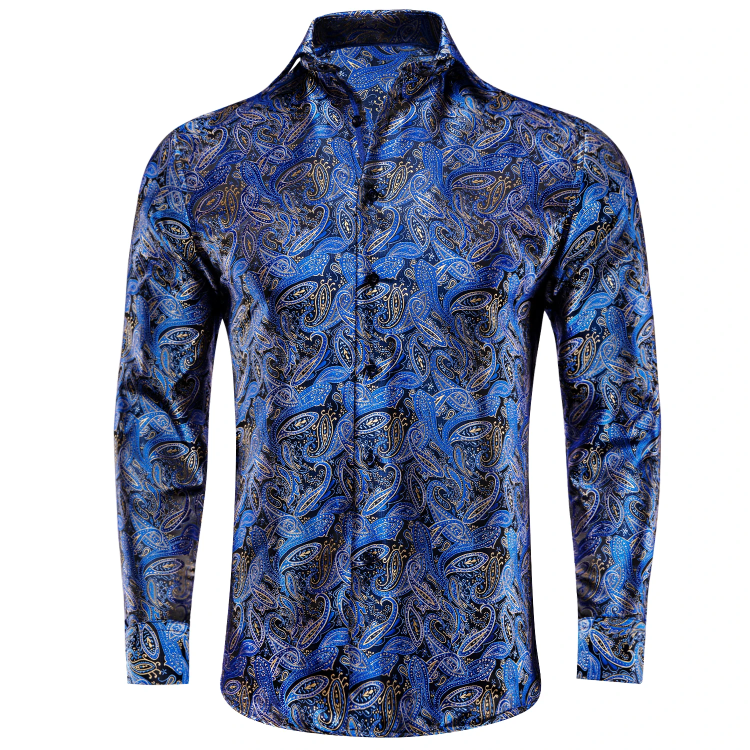 Hi-Tie Silk Mens Shirts Summer Beach 26 Colors Jacquard Slim Shirt Long Sleeve Casual Blouse Outerwear S to 3XL Red Blue Purple