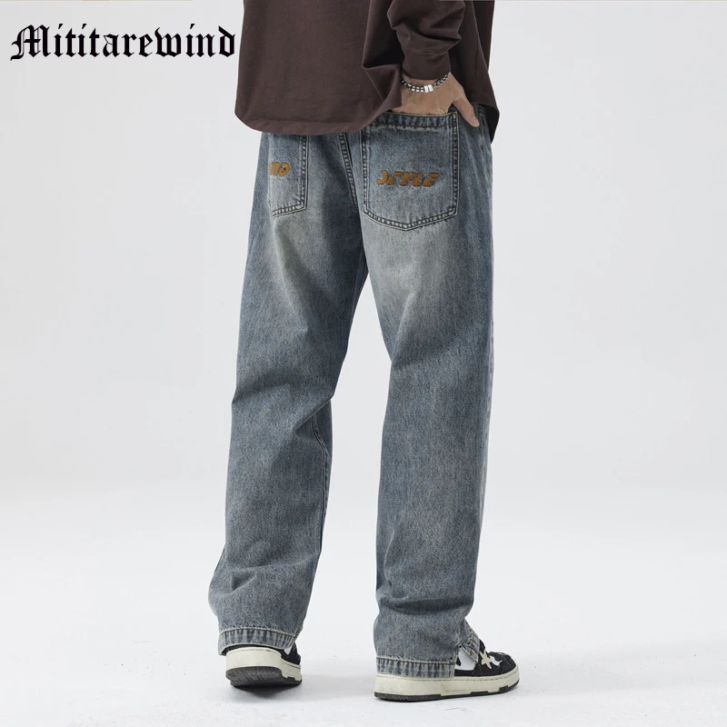 

Джинсы мужские прямые свободные в стиле High Street, потертые брюки из денима в винтажном стиле, молодежная мода Y2k, весна-осень