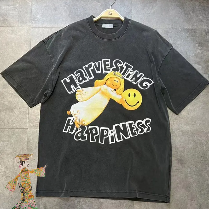 

2023 Summer New T-shirts High Street Retro Print Short Sleeve Tee Men Women Streetwear Round Neck T Shirt