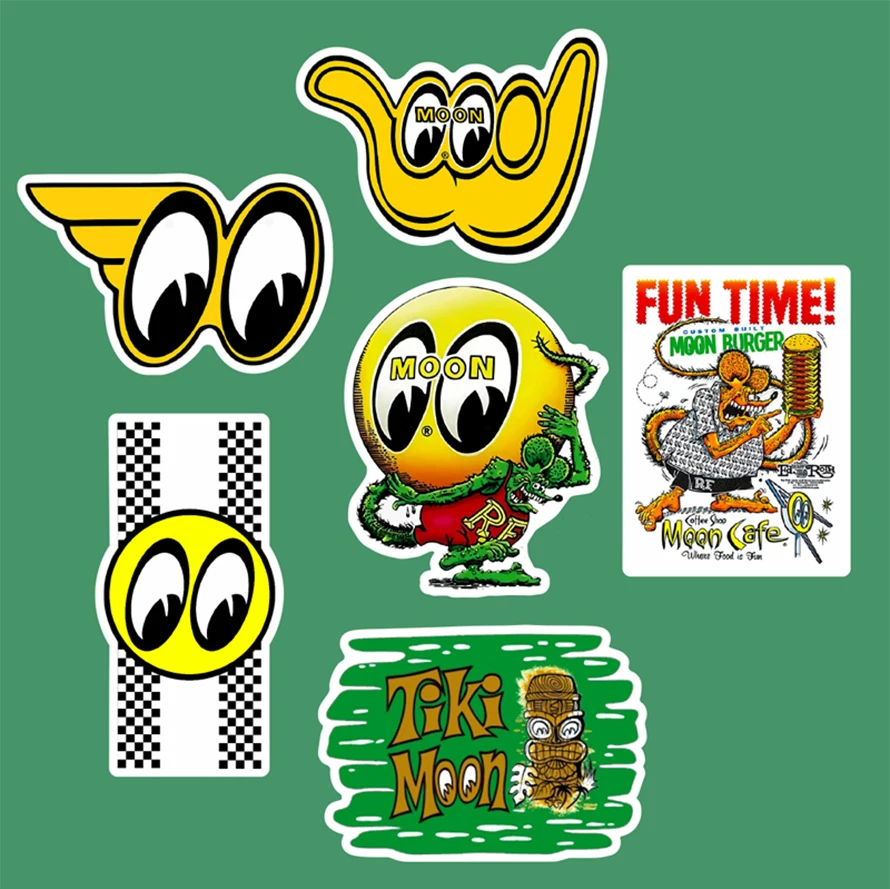 

6 Pcs/Set Motor Decals Moon Car Stickers Skateboard Decoration Moon Pegatinas Waterproof for Lugguage Laptop Bicycle Pitcher