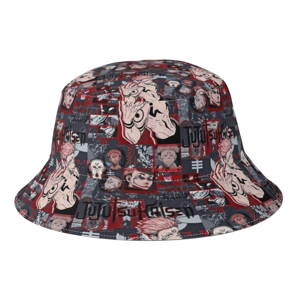 

New Summer Jujutsu Kaisen Sukuna Bucket Hats for Women Men Outdoor Foldable Bob Fishing Fisherman Hats Girls Boys Boonie Hat