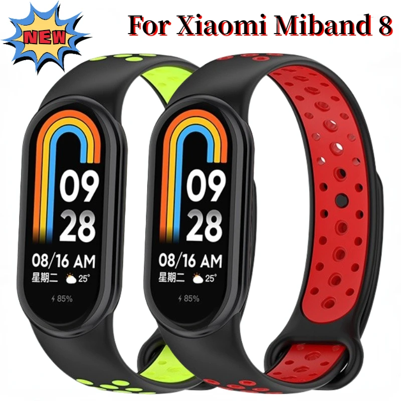 Фото Силиконовый ремешок для Xiaomi Mi Band 8 9, дышащий аксессуар для умных часов, браслет-браслет для Mi Band 8, сменный ремень Correa №1