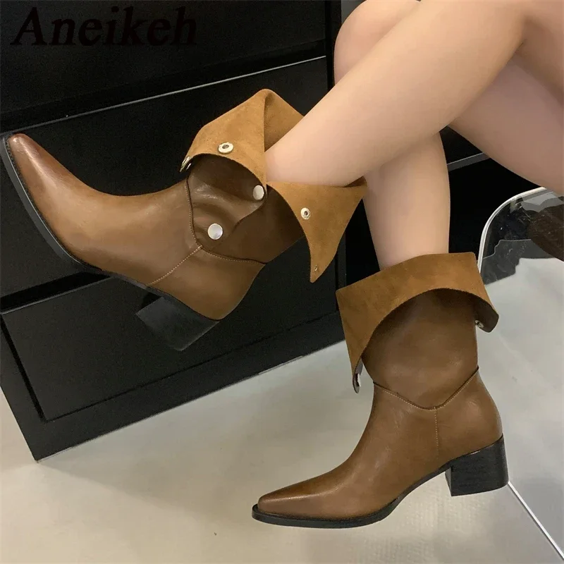 Aneikeh/2029 новые осенние ботинки до середины икры из искусственной кожи с