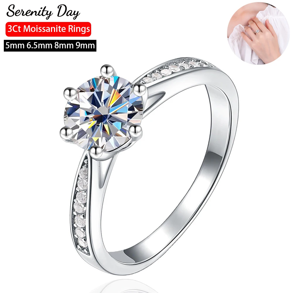 

Serenity Day Real D Color 3 Carat Moissanite Wedding Ring For Women S925 Sterling Silver Bands Plate 18K White Gold Fine Jewelry