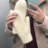 1pair women winter keep warm plush gloves elasticity soft full fingers mittens imitation rabbit fur knitted girls fashion gloves