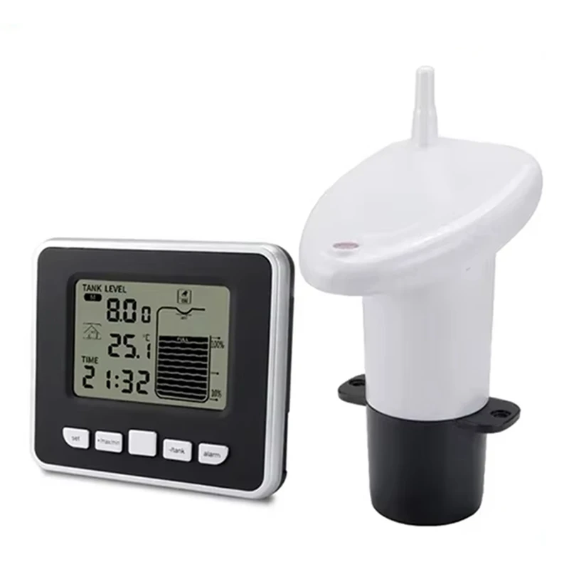 Wireless Water Level Indicator Gauge Tank Sensor Liquid Digital Thermometer Clock Meter