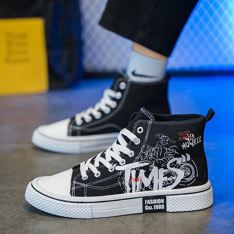 Осенние черные мужские дизайнерские высокие холщовые ботинки удобные