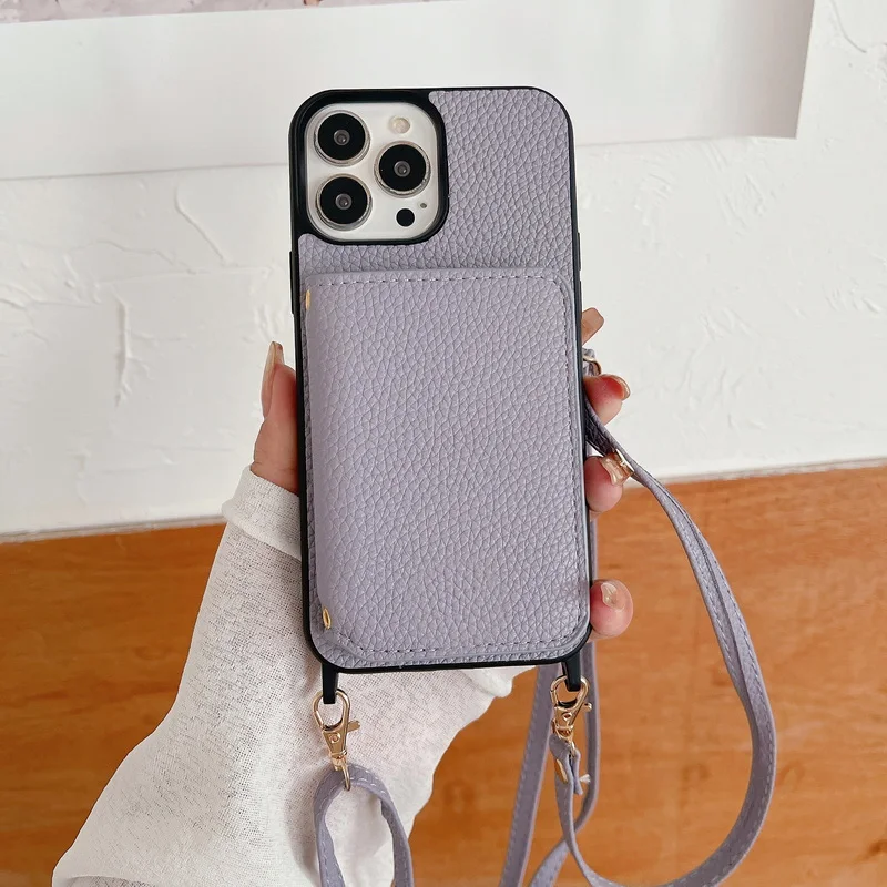 

Crossbody Lychee Leather Wallet Phone Case For iPhone 14 13 Pro Max 12 Pro 11 Shockproof Multi Layer Insert Card Pocket Cover