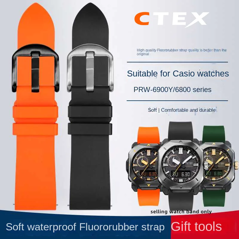 

Fluorine Rubber Watchband for Casio PROTREK Series PRW-60/PRW-6900 PRW-6800Y PRG600 Sports Strap Men's Waterproof Wrist Band