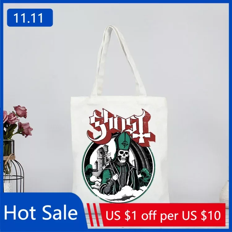 

Ghost Band Aesthetic Grunge Metal Shopping Bag Shopper Eco Canvas Cotton Shopper Bolsas De Tela Bag Shoping Reusable Sacolas