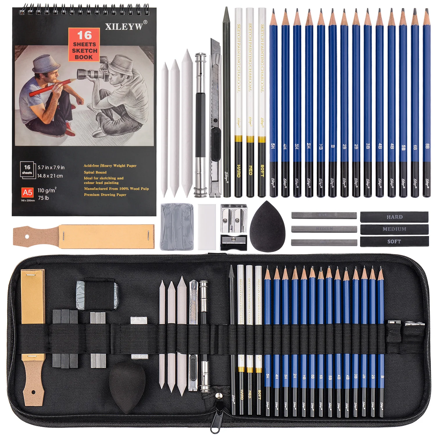 Professional Sketch Pencil Set Sketching Drawing Kit Wood Pencil Pencil Bags Artist Kit Drawing Tools Student Art Supplies