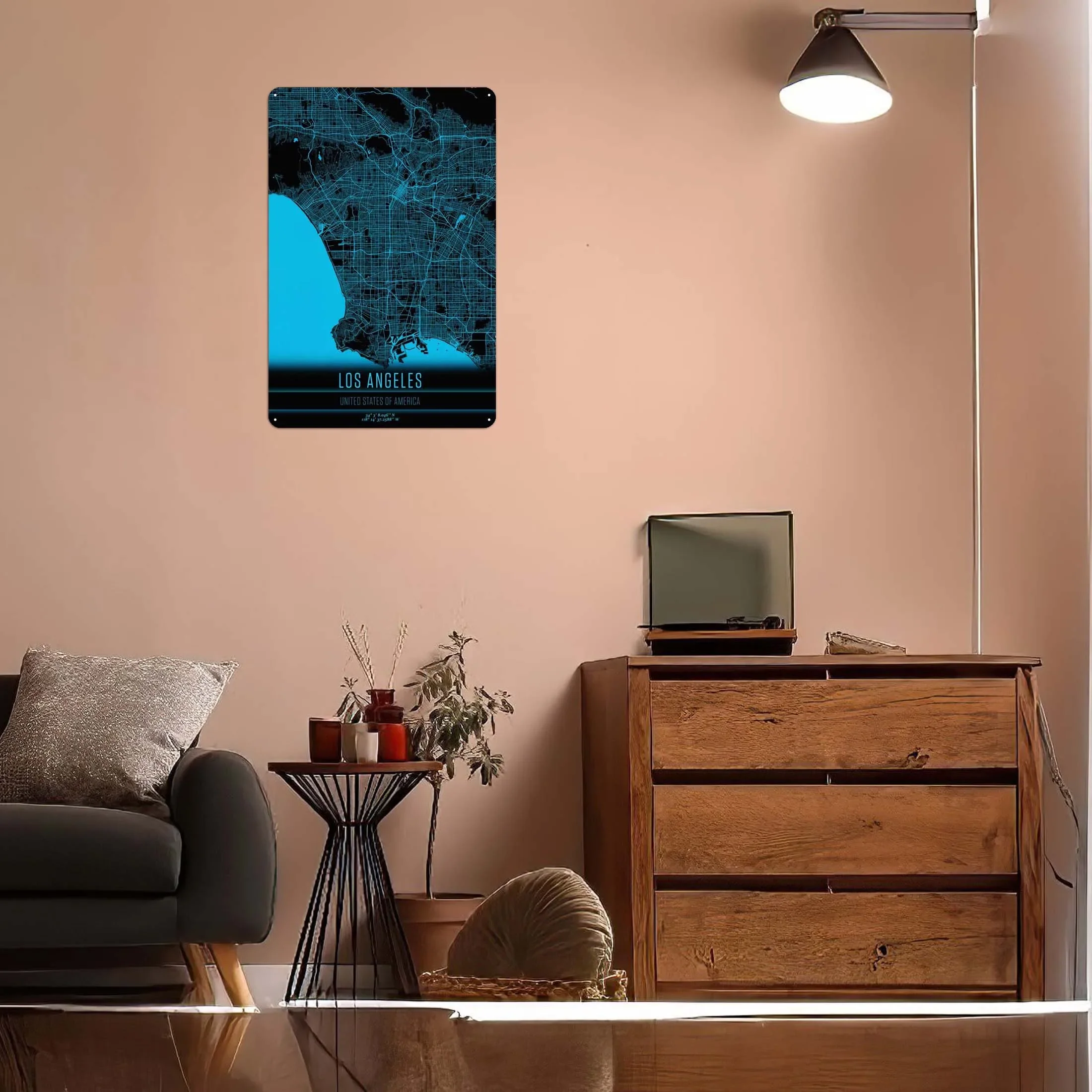 Лос-Анджелес Калифорния жестяная карта знак настенное искусство декор для