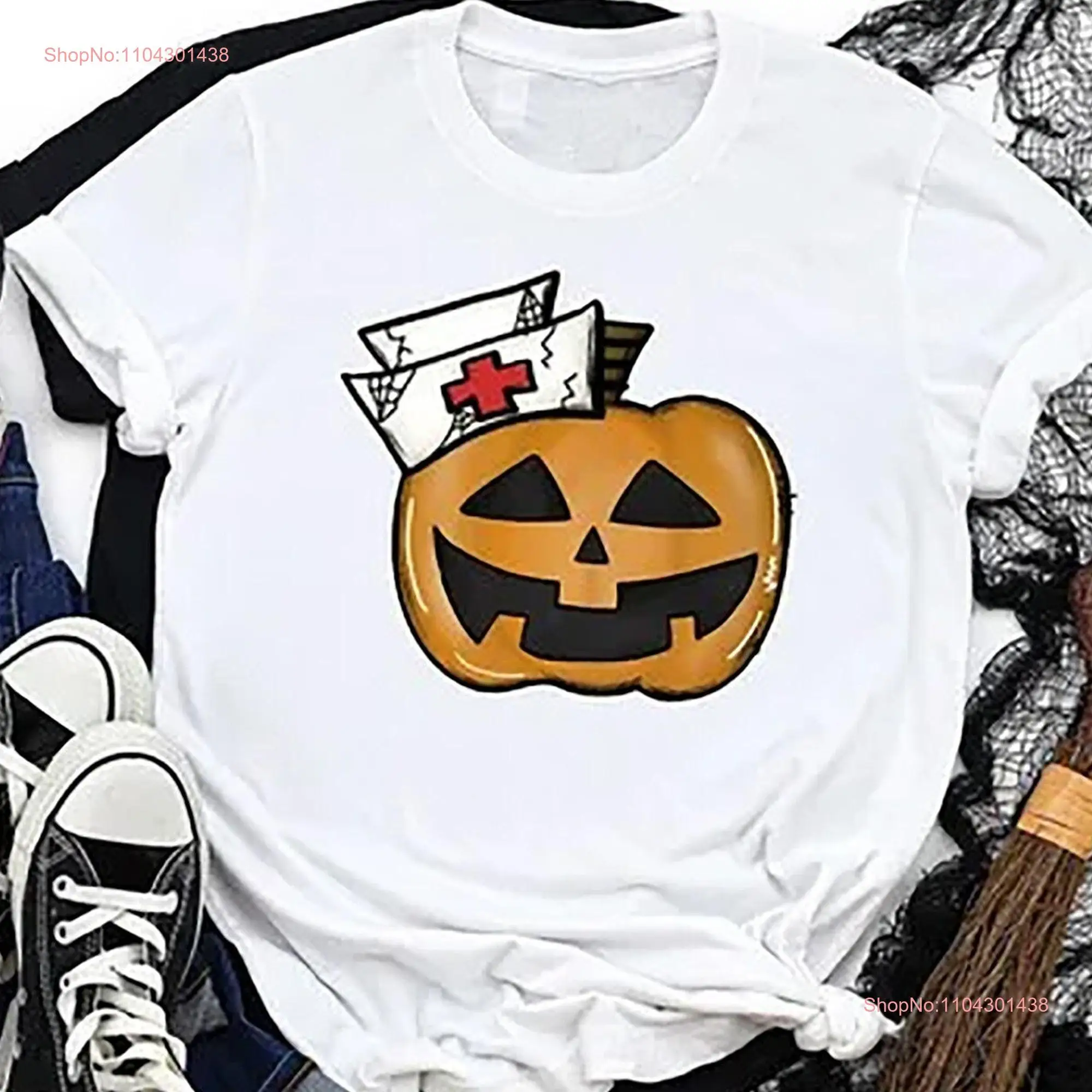 Хэллоуин тыква медсестра футболка милая забавная вечеринка для кормления осень