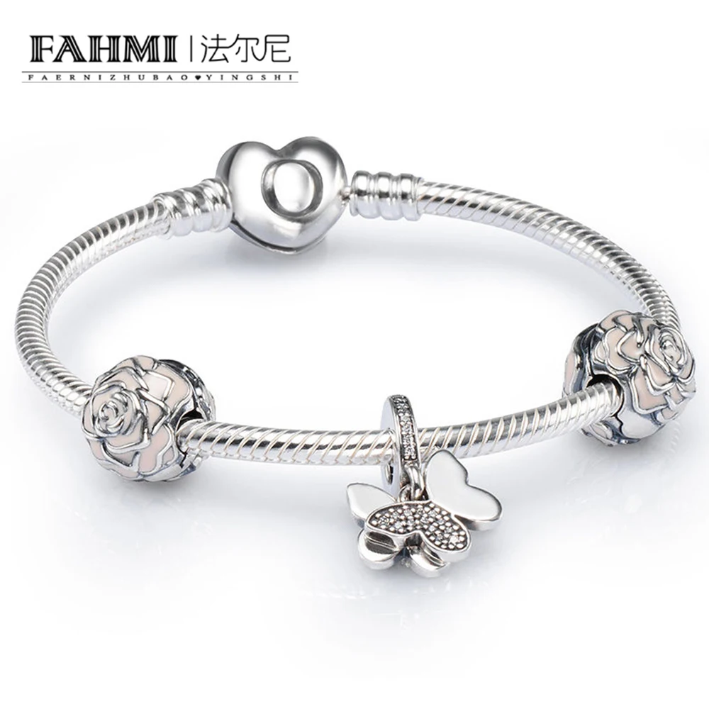 

FAHMI 925 Sterling Silver FLUTTERING BUTTERFLY CHARM BRACELET SET fit DIY Original charm Bracelets jewelry A set of prices