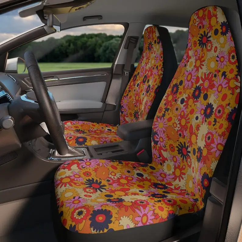 

Boho Hippy Flower Child Groovy Vibes Car Seat Covers Set of 2 Car Seat Protector, Car Accessories Car Seat Covers
