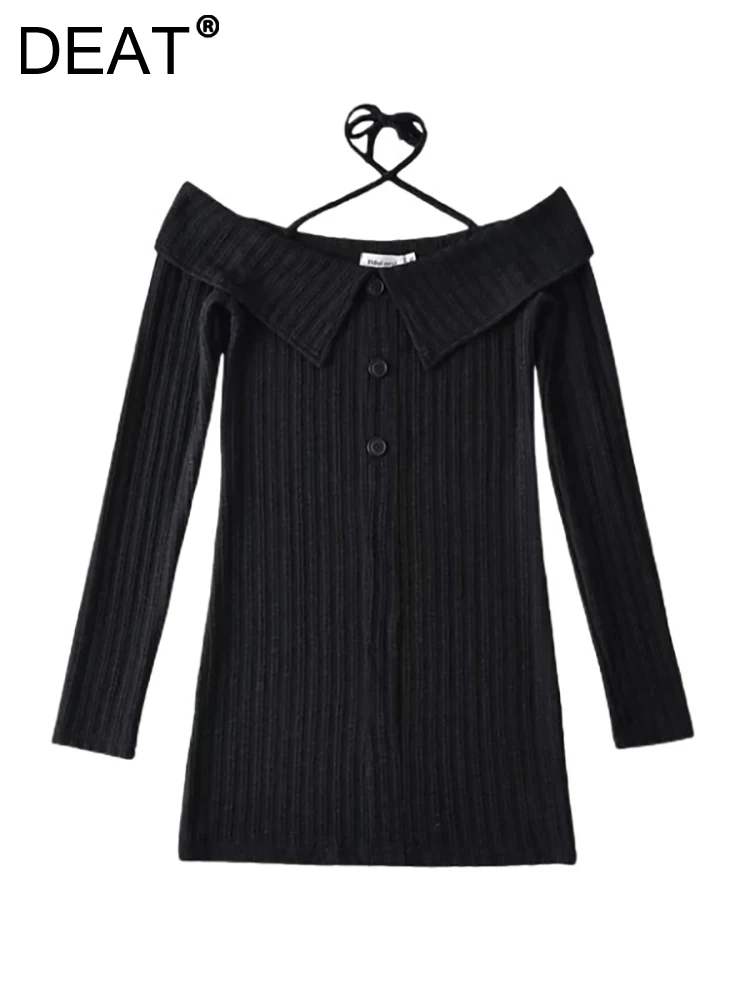 

Женский трикотажный кардиган с воротником-лодочкой DEAT, однобортный приталенный однобортный свитер с длинным рукавом, пальто, весна 2023