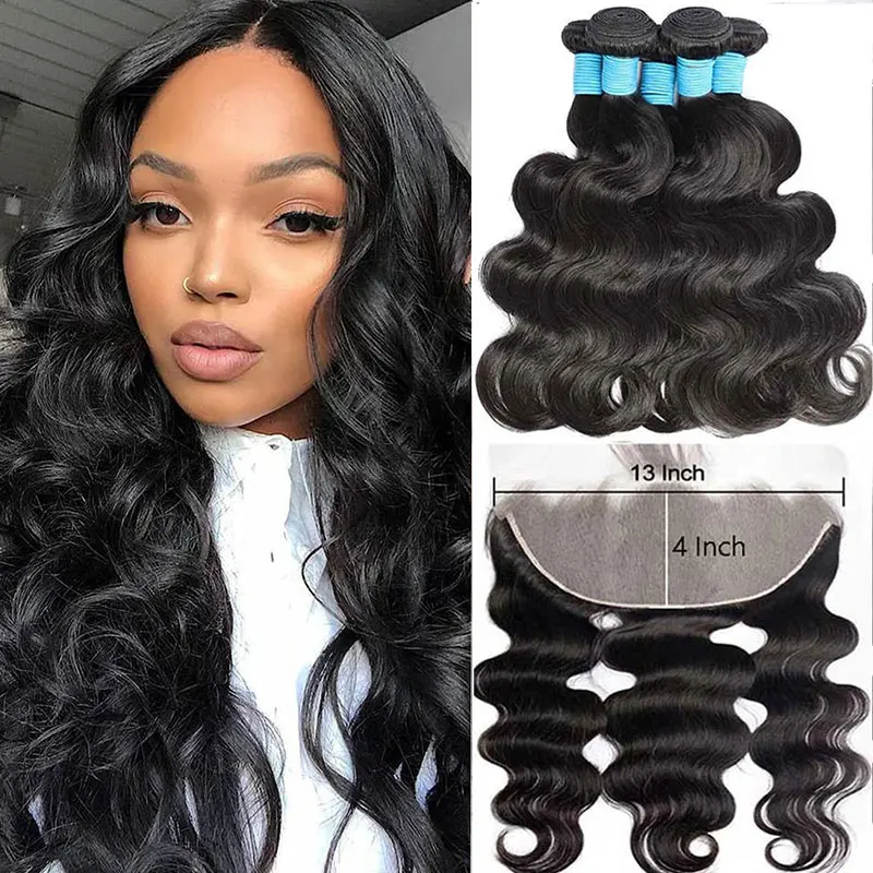 

Body Wave Bundles With Closure 5*5 13x4 HD Frontal Virgin Brazilian Weaving Natural Hair Extensions 30 Inch Bundles Human Hair