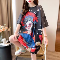 tide street vintage oversized summer short sleeve tees women loose chic printed all match mid length t shirts lady ins 2022 new