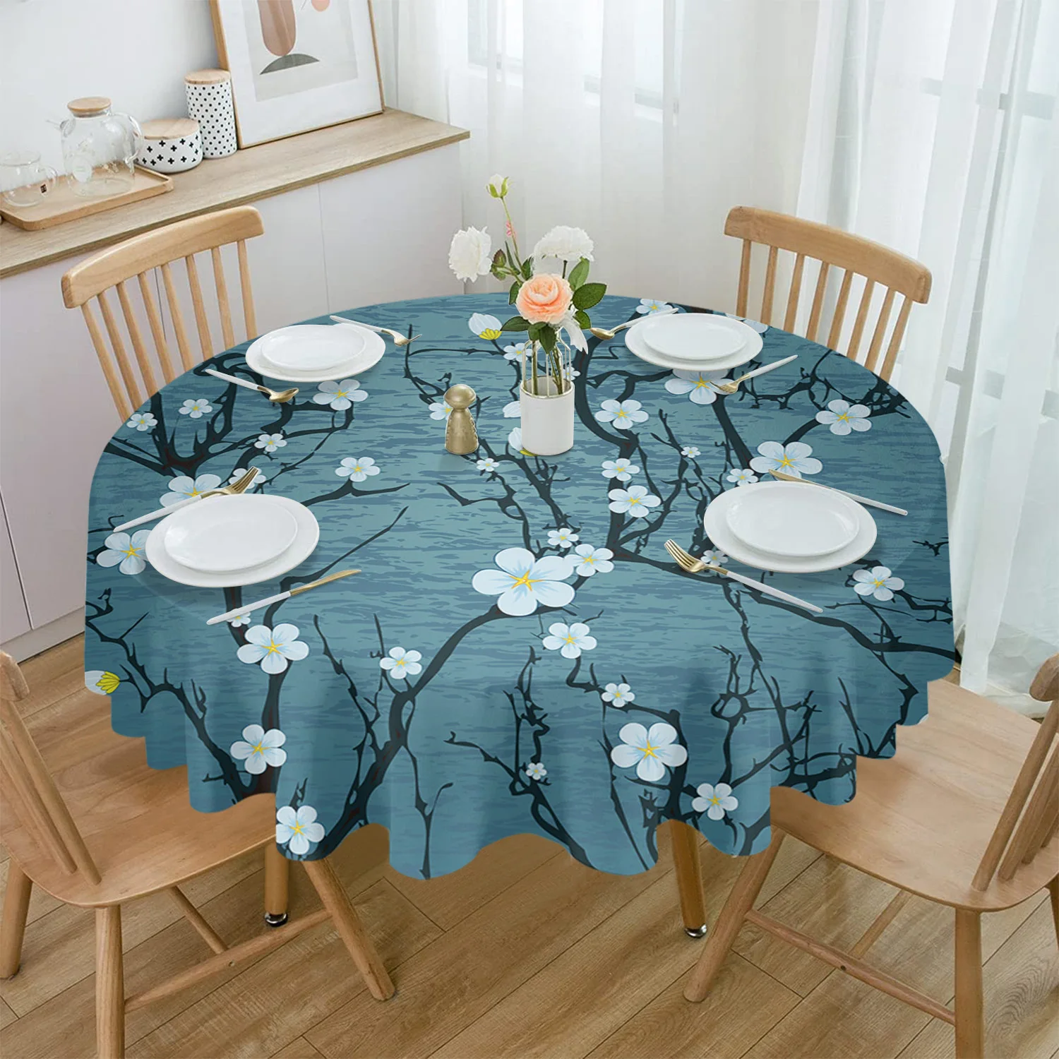 Водонепроницаемая круглая скатерть в виде абстрактного цветка сакуры с водной