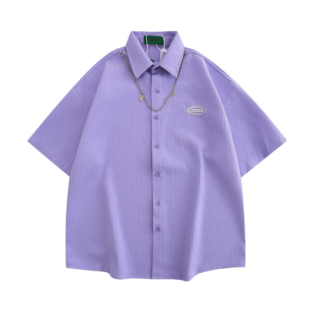 

Мужская летняя рубашка с коротким рукавом и вафельным принтом