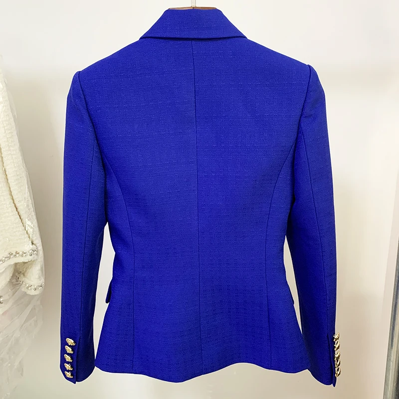 HIGH QUALITY Newest 2023 Classic Designer Jacket Women's Silver Lion Buttons Double Breasted Slim Fit Textured Blazer