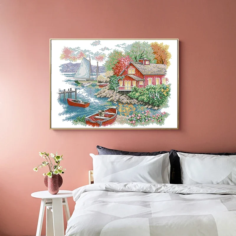 Набор для вышивки крестиком Joy Sunday картина с изображением озёрного дома