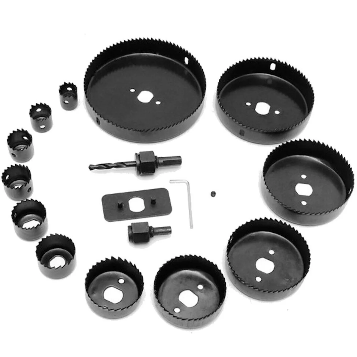 

New16 шт. Набор отверстий для пилы с 12 шт. лезвий для пилы 2 оправки 1 пластина для установки 1 шестигранный ключ максимальный размер 5 "и минималь...