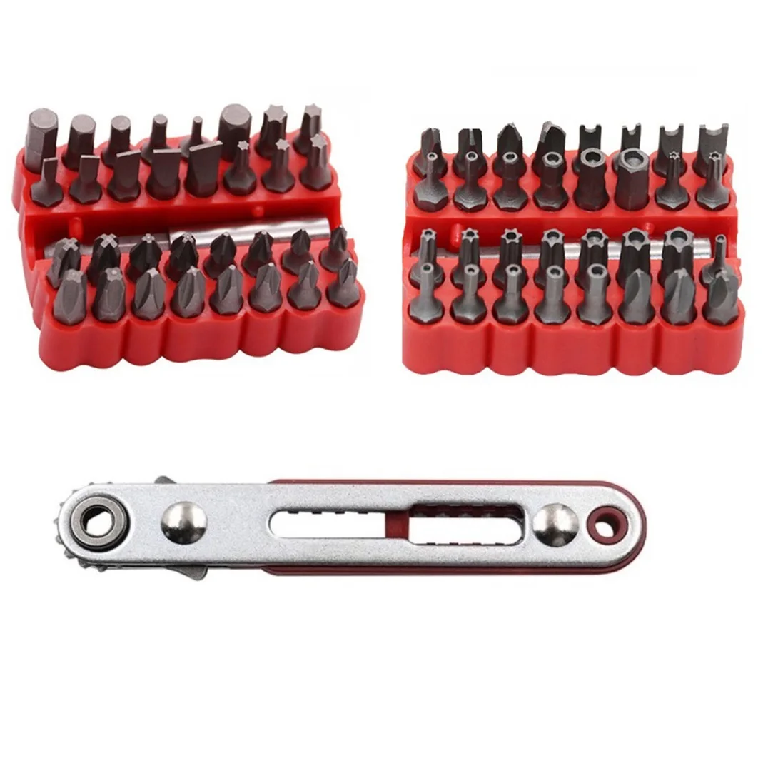 

Ratchet Wrench With 33pcs Screwdriver Bits Extension Bit Holder Quick Release Spanner Screwdriver Dual Drive Head Ratchet Wrench