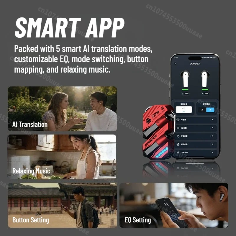 Фото Беспроводные TWS-наушники Zombi Cat B21 Bluetooth с AI-переводом, дизайн в виде ожерелья, для полного погружения в музыку, с поддержкой умного приложения №3