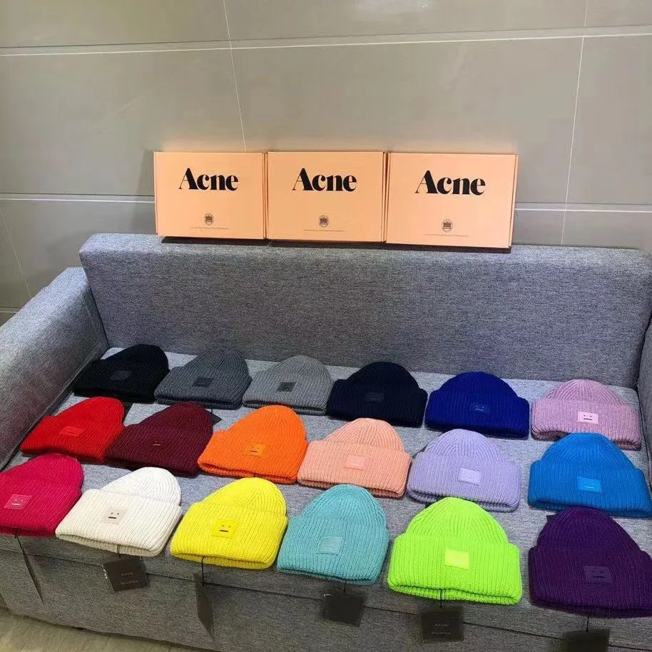 

2022 23 New Fashion Acne Studios Men's and Women's Winter Hats Wool Blend Knit Wool Smile Matching Bonnets Knit AC Women's Hats