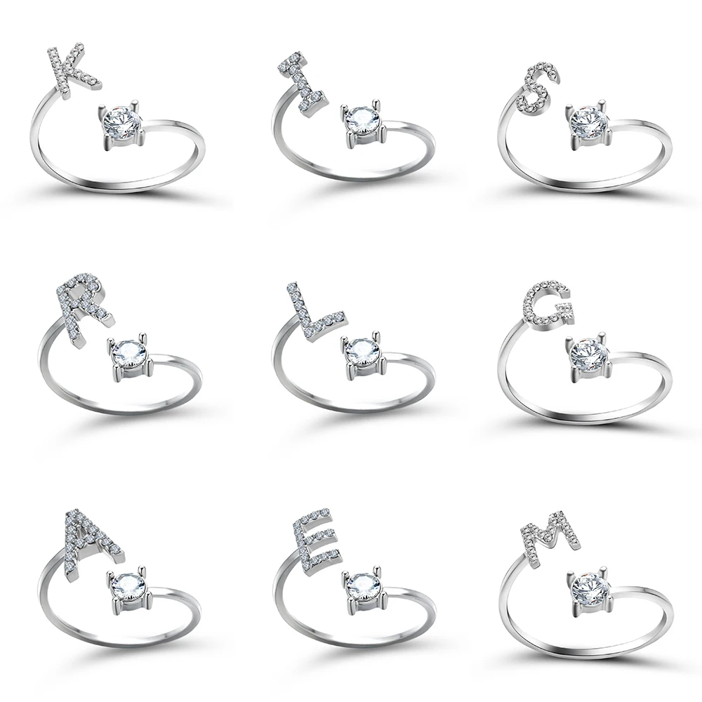 

A-Z Letter Color Metal Adjustable Opening Rings For Women Initials Name Alphabet Creative Finger Ring Trendy Party Jewelry