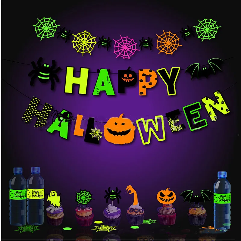 

Halloween Fluorescent Letters Banner Pumpkin Ghost Spider Banner Luminous Halloween Party Decor Ghost Festival Bar Home Supplies