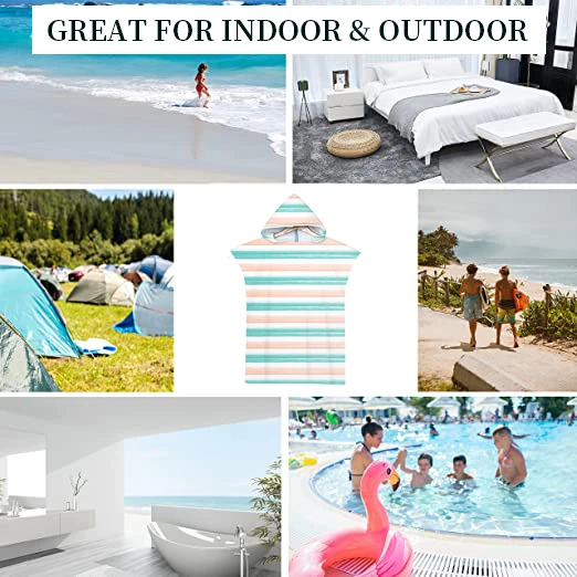 Банное полотенце с капюшоном быстросохнущее пончо из микрофибры полосатый