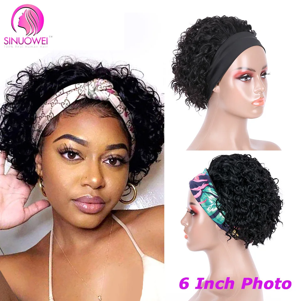 Sinuowei Brazilian Water Wave Short Human Hair Headband Wig Fast Install Glueless Short Curl Human Hair Wigs For Women